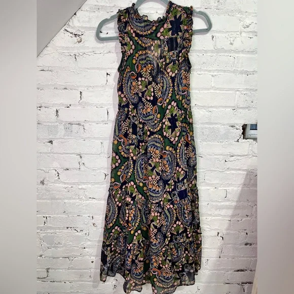 Anthropologie Elmira Boho Paisley Midi Dress Size 4 Tiered Ruffle Trim Small - Picture 6 of 13